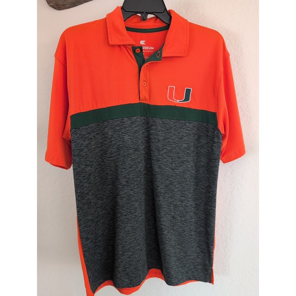 Colosseum University of Miami Hurricanes Polo Shirt Men Size Medium Orange Solid